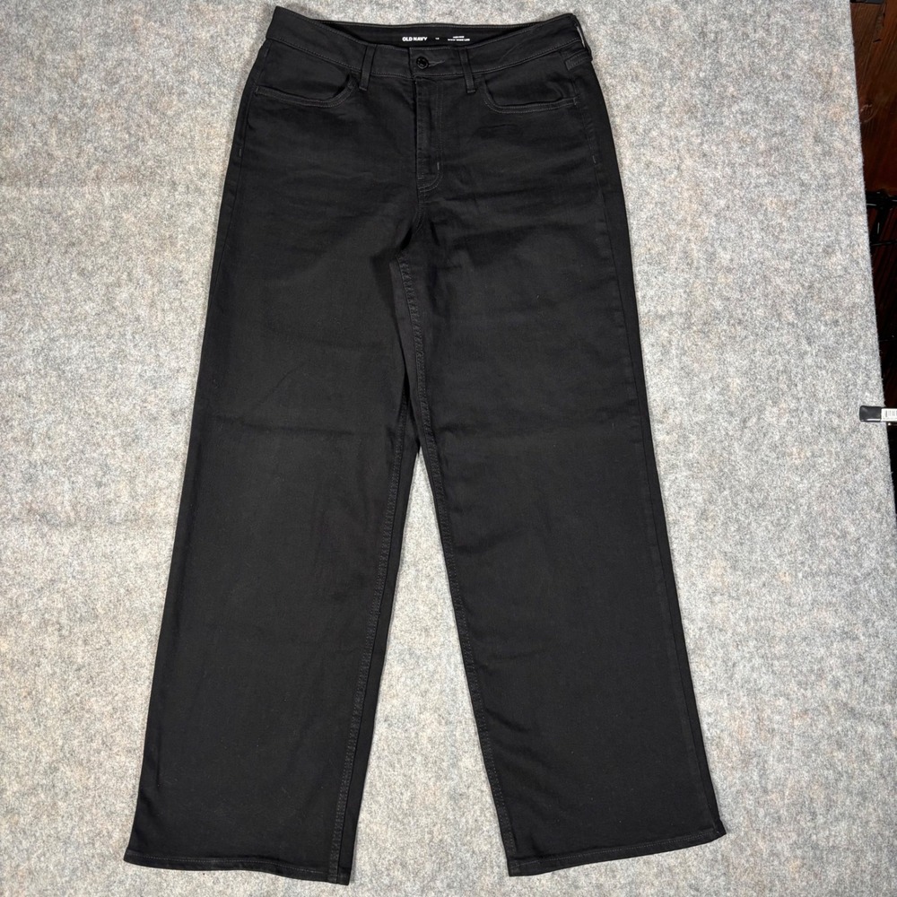 Old Navy Wow Wide Leg Jeans Womens 12 Black High Rise Stretch Denim Pants Baggy